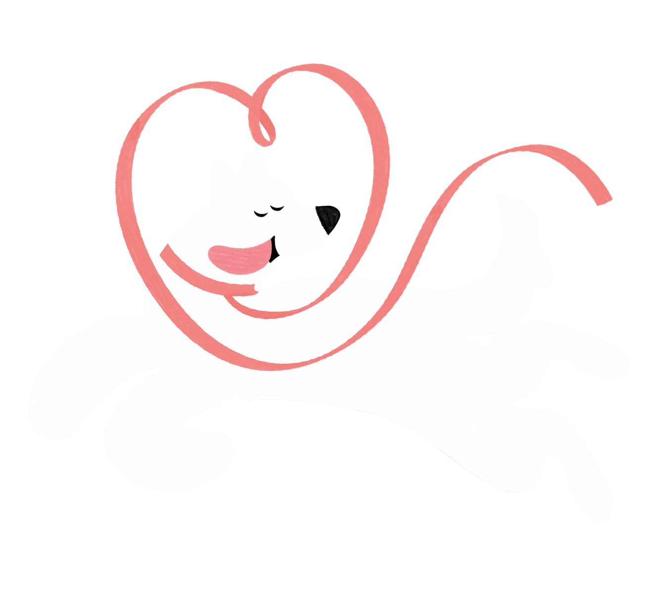 Illustration of Stevie leaping, her leash looping into a heart
